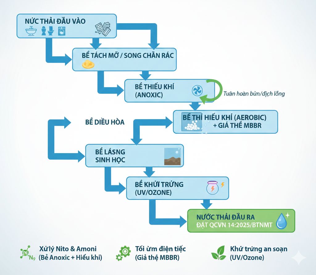 Sơ dồ công nghệ xử lý nước thải sinh hoạt