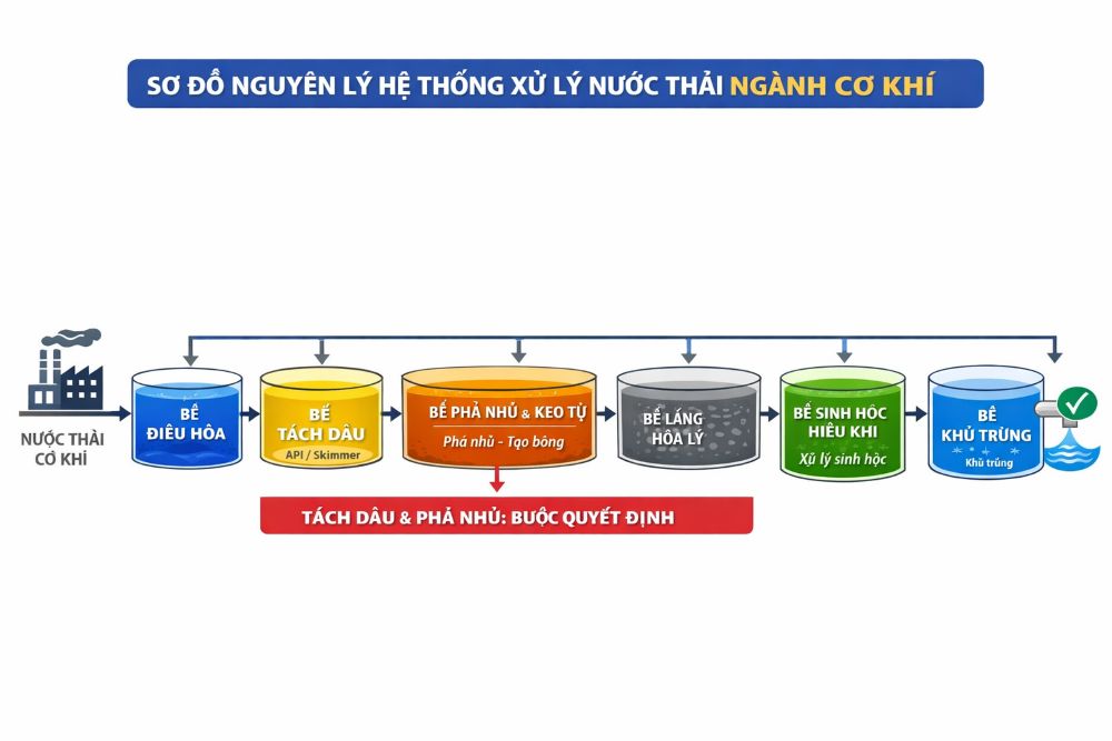 Sơ đồ nguyên lý xử lý nước thải ngành cơ khí